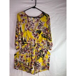 Veronica M Yellow Floral Print V Neck Long Sleeve Romper